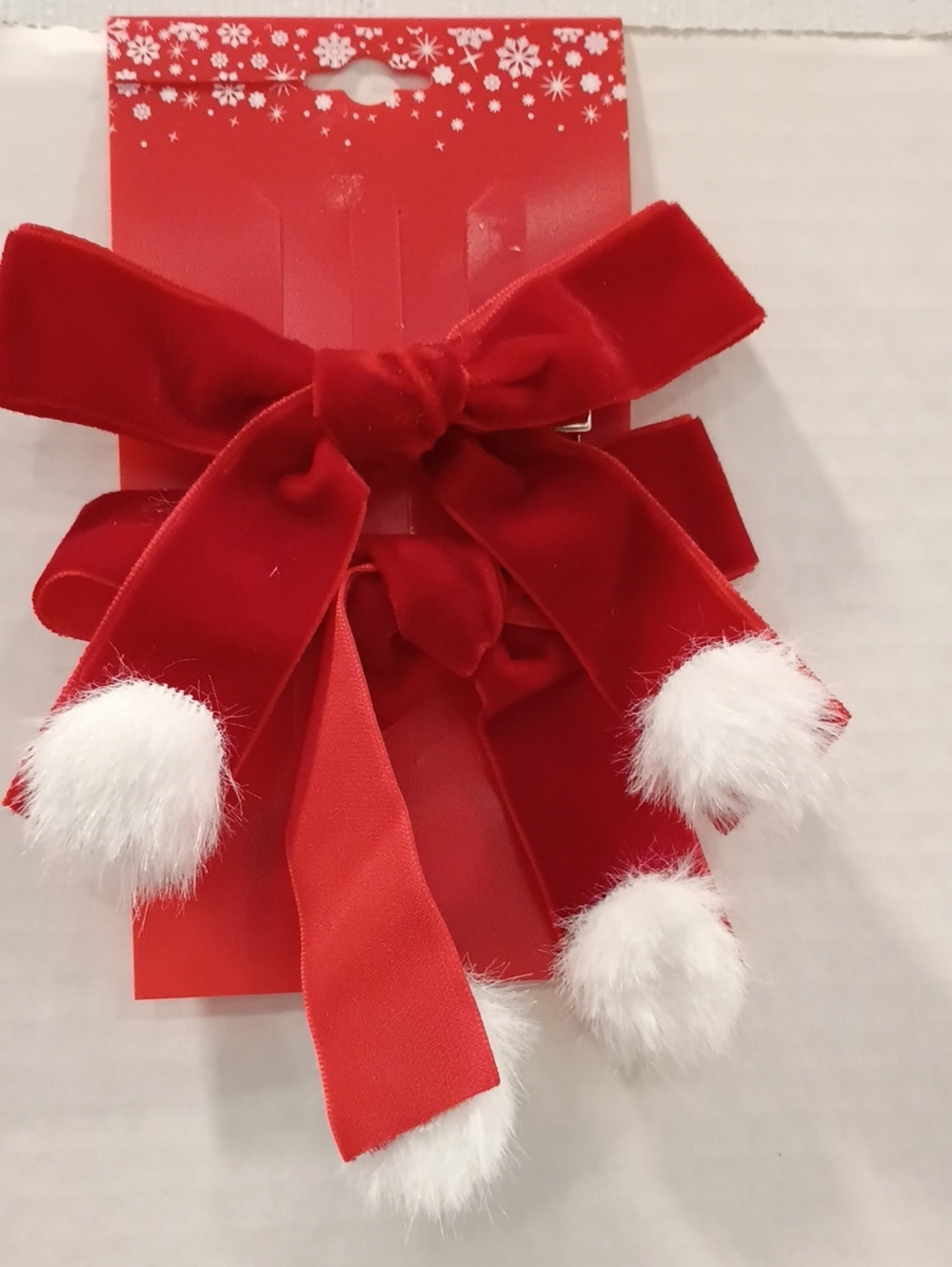 Red Holiday Pom Bow Hair Clips